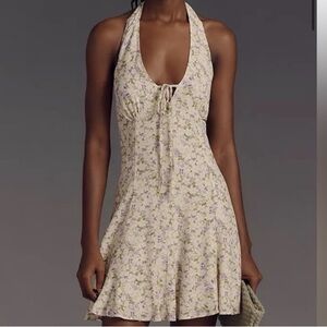 ANTHROPOLOGIE MAEVE Chic floral halter dress with a tie front. Size L NWT